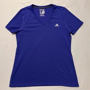 Adidas Womens Climalite Ultimate Tee V-Neck Short Sleeve Shirt - Purple - Size L
